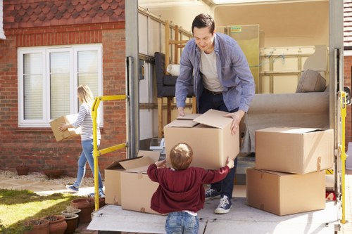 Office removals in Vauxhall with packed boxes and moving equipment